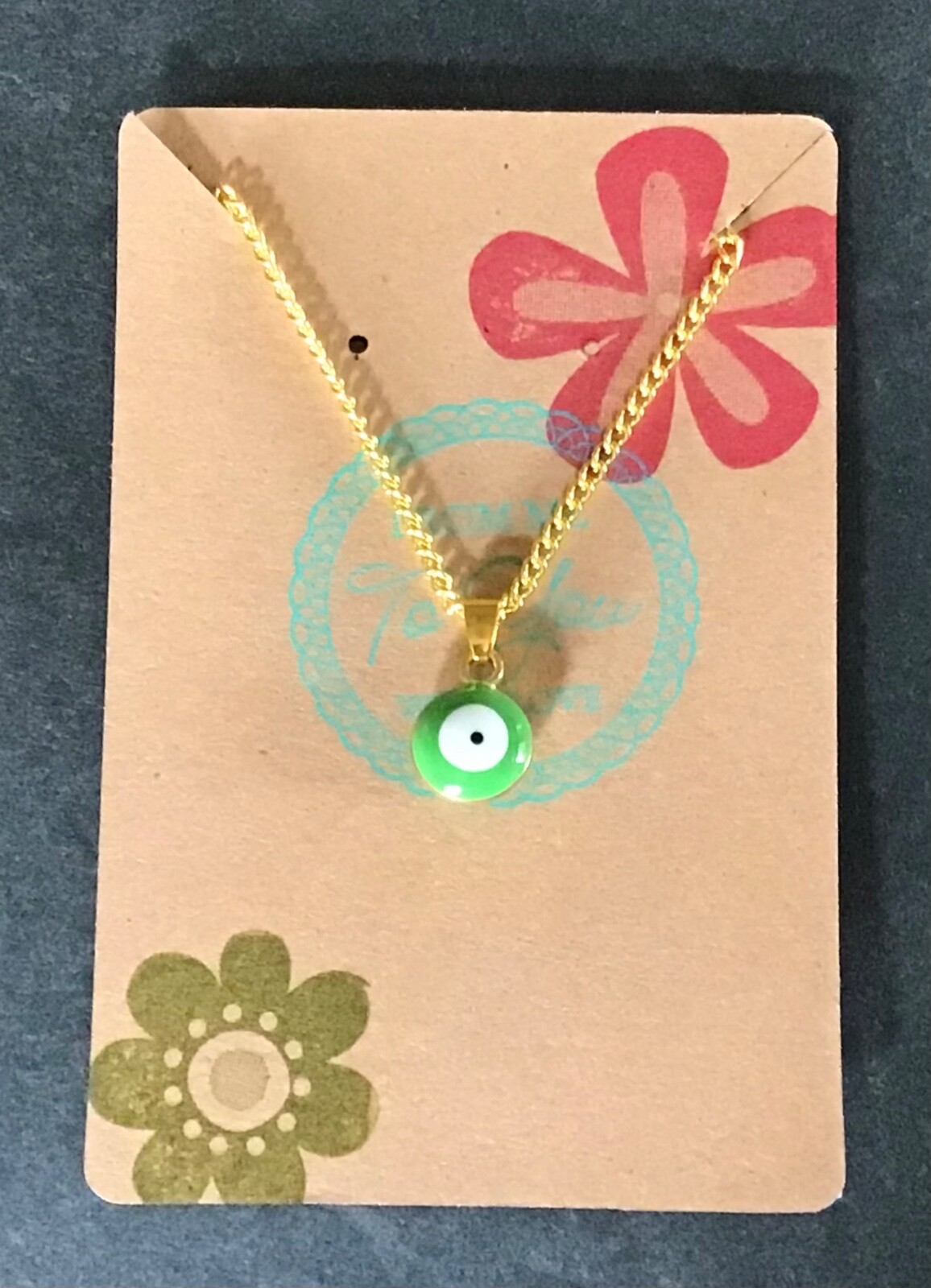 Evil Eye Necklace Gold Plated 18 inch Cable Chain Multiple Colors Perfect Gift