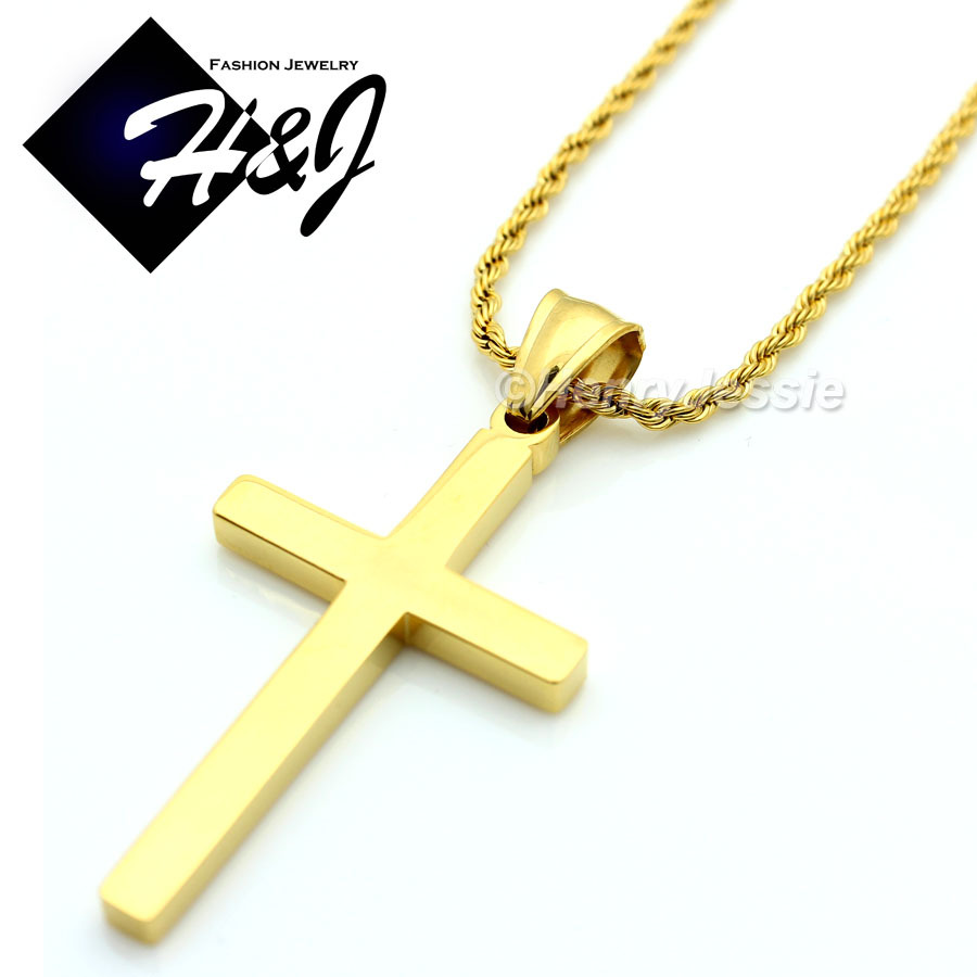 18″20″24″Stainless Steel 1.5mm Gold Plated Rope Chain Necklace Cross Pendant*GP