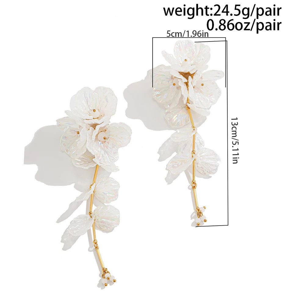 White Flower Drop Earrings Petal Hanging Silver Tone Womens Jewelry Daily Wear