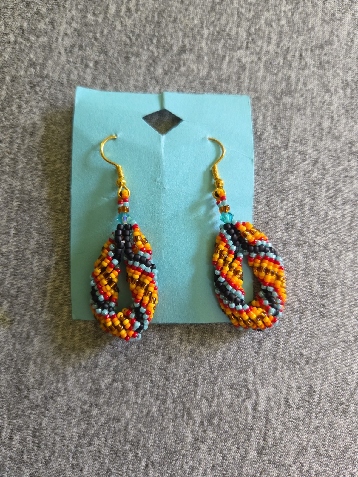 Prison Made DNA Strand Beaded Earrings Fire Colors Teal