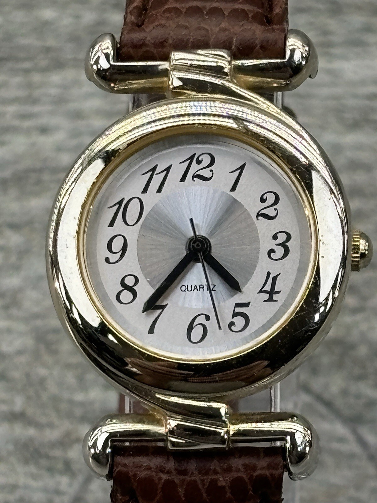 Mitoya Quartz V377 Wristwatch 3930QS Gold Silver Brown Leather Works Japan Fada