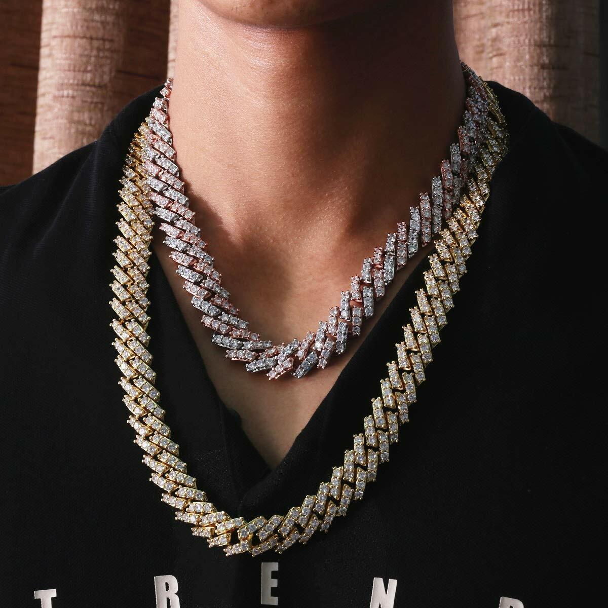 18K Gold Plated Full Iced CZ Out Stainless Steel Miami Cuban Link Bracelet Chain