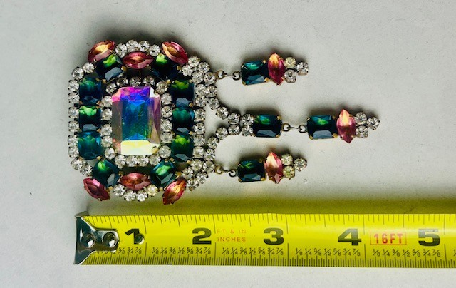 Vintage Bijoux MG Beautiful Czech Glass Rhinestone Brooch with Dangles