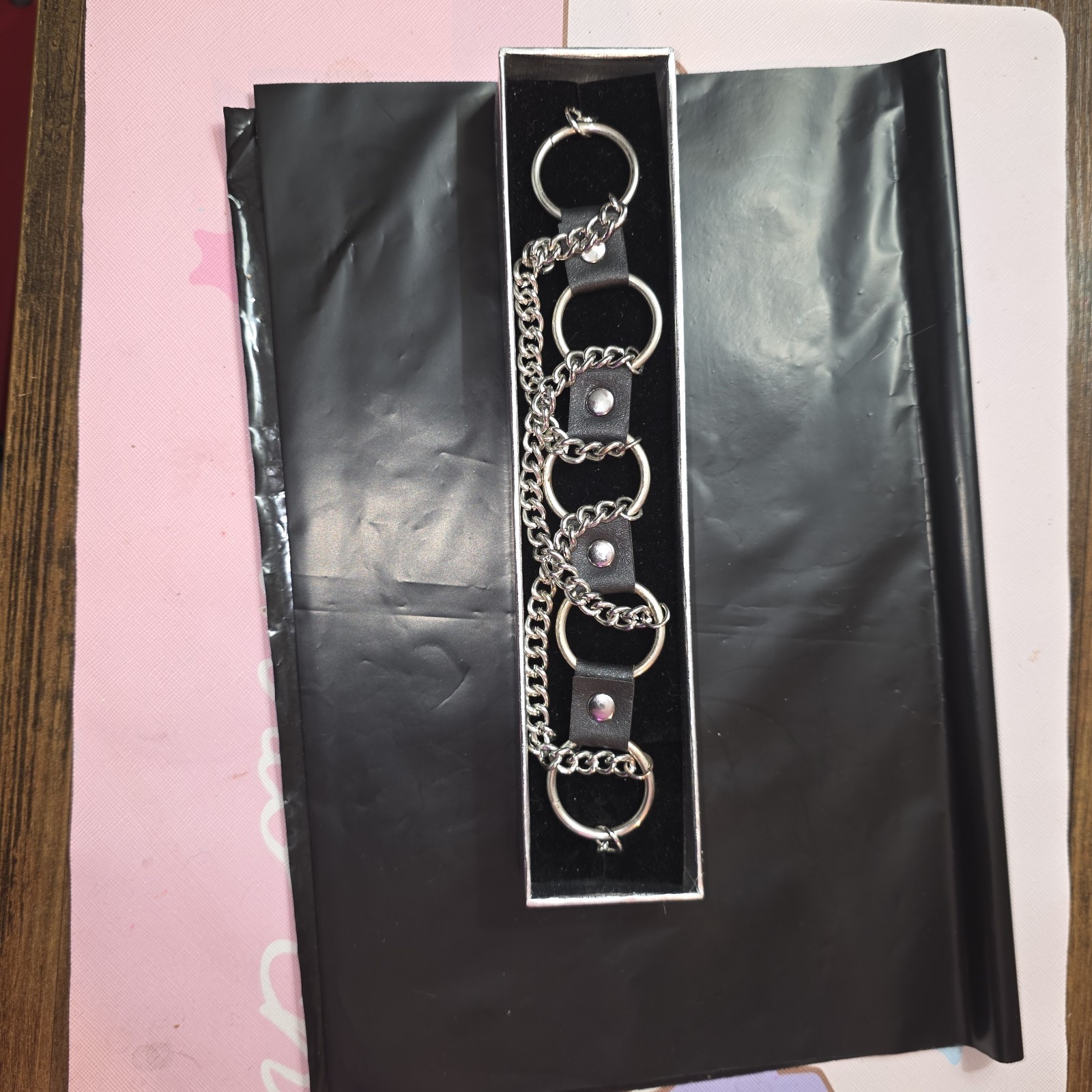 Silver & Black Metal Curb Link Chain Dangle Charm Bracelet Lobster Clasp