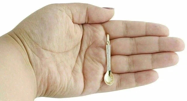 2″ Spoon Shape Pendant Only No Chain Simulated Diamond 14K Yellow Gold Plated