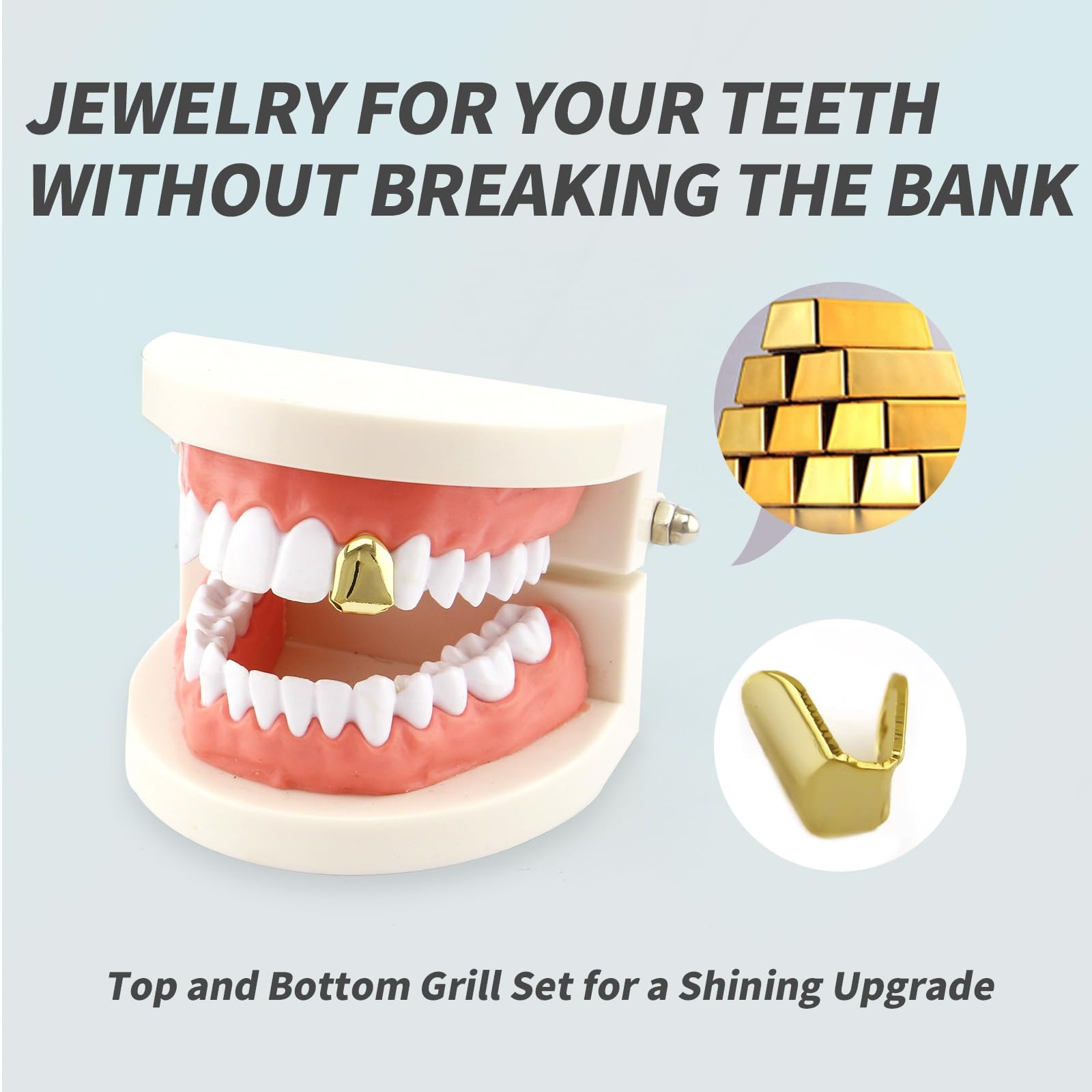 YAFIYGI 4 Pieces Gold Plated Tooth Cap- Hip Hop Teeth Large,