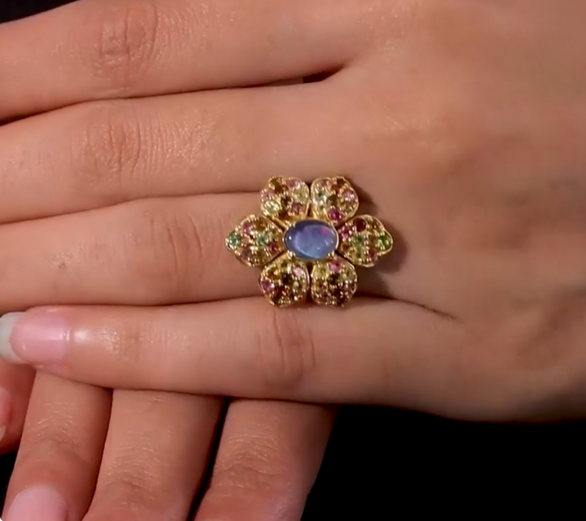 GP Italian Garden Boulder Opal Ring (9)Triplet Multi-Tourmaline Floral Ring 925