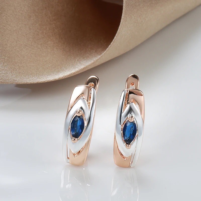 Elegant Earrings Halo Hoop 585 RG Rose Gold Rose Gold Sapphire Blue Zircon 3.7g
