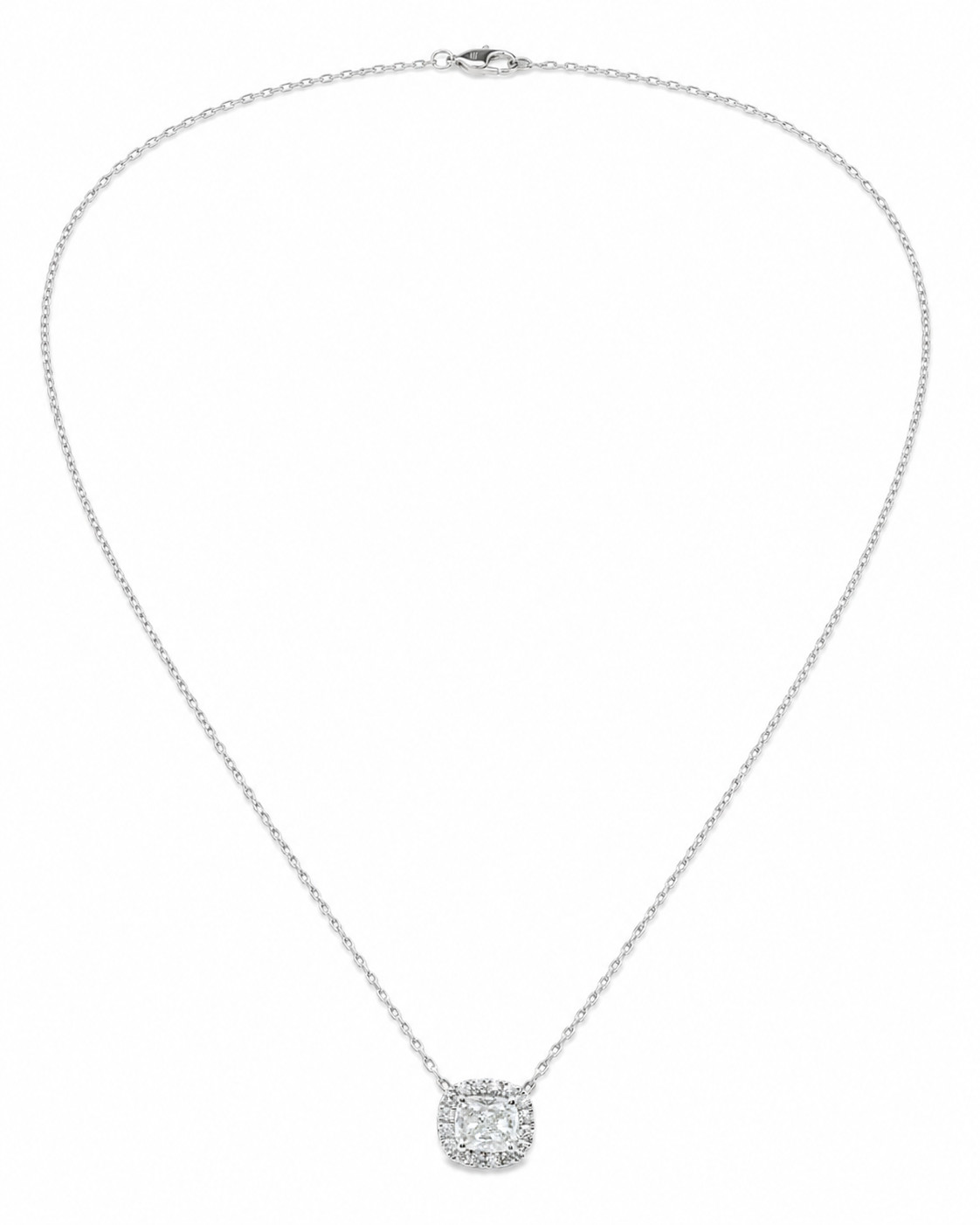 Natural Radiant Cut Diamond Halo Pendant 18KT White Gold