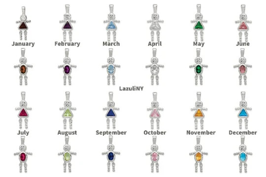 Birthstone Kids Charms Pendants 10K, 14K Yellow Gold or Sterling Silver