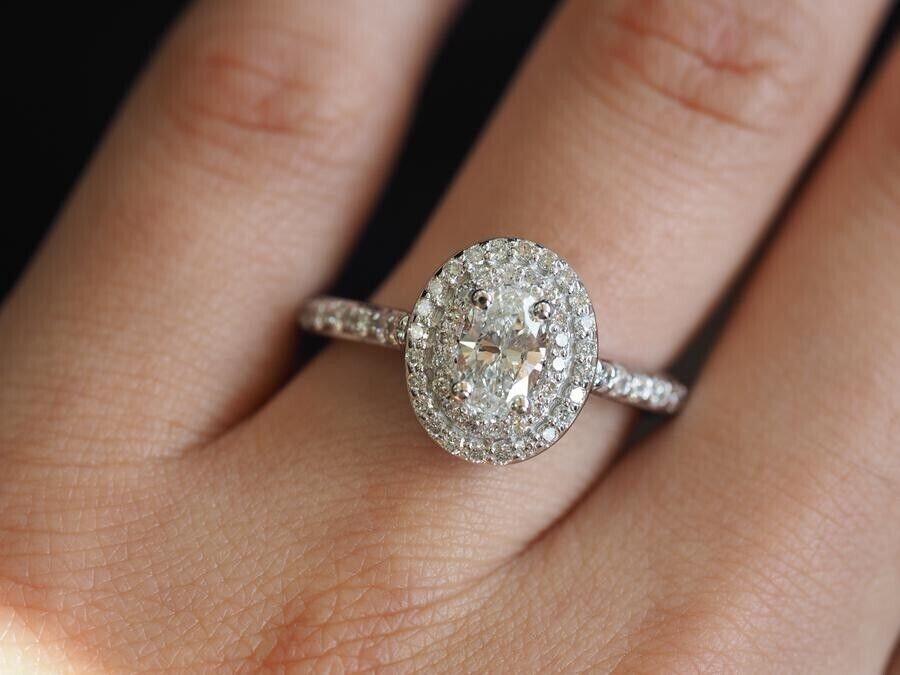 1.50TCW Oval Cut IGI Certified Lab Grown Diamond Double Halo Ring 14k White Gold