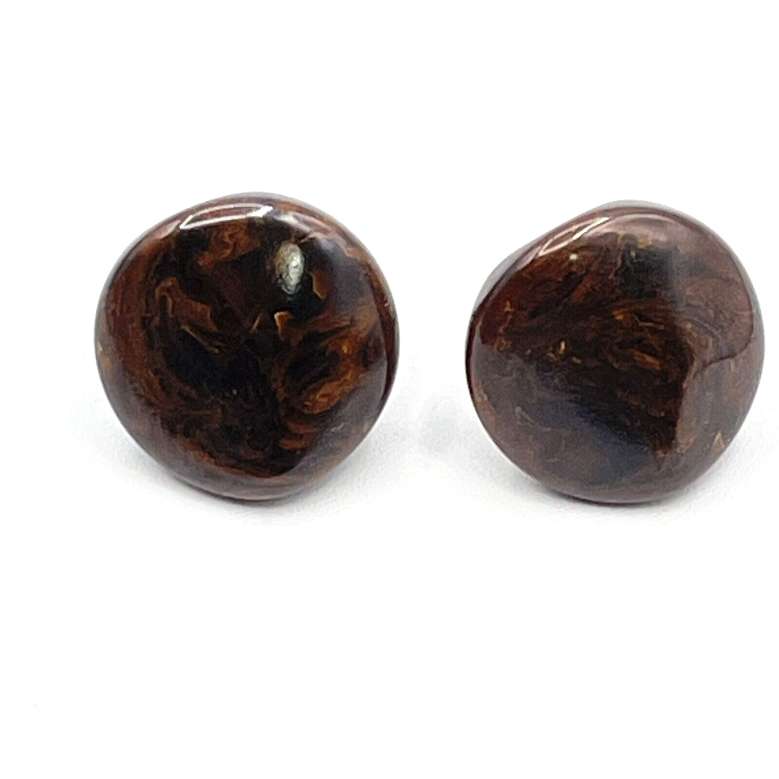Vintage Mod Bakelite Marbled Brown Disc Button Screwback Earrings 1″