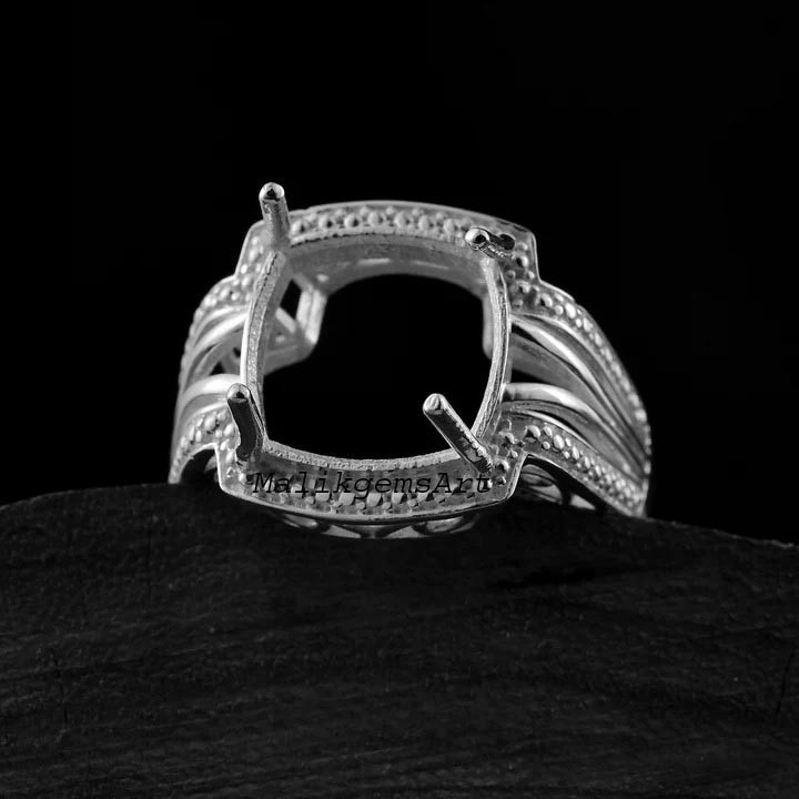 Cushion Cut Semi Mount Ring 925 Sterling Silver Blank Stone Setting Ring #9