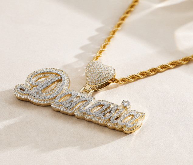 4Ct Moissanite Danasia Name Pendant –14K Gold Plated Personalized Heart Necklace