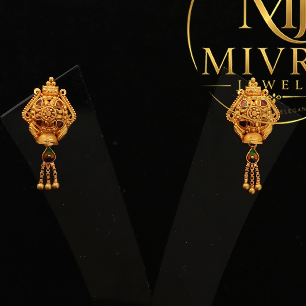 22ct Gold Stamp Dangling Earrings 3.1cm Elegant Women’s Jewelry 4.94g