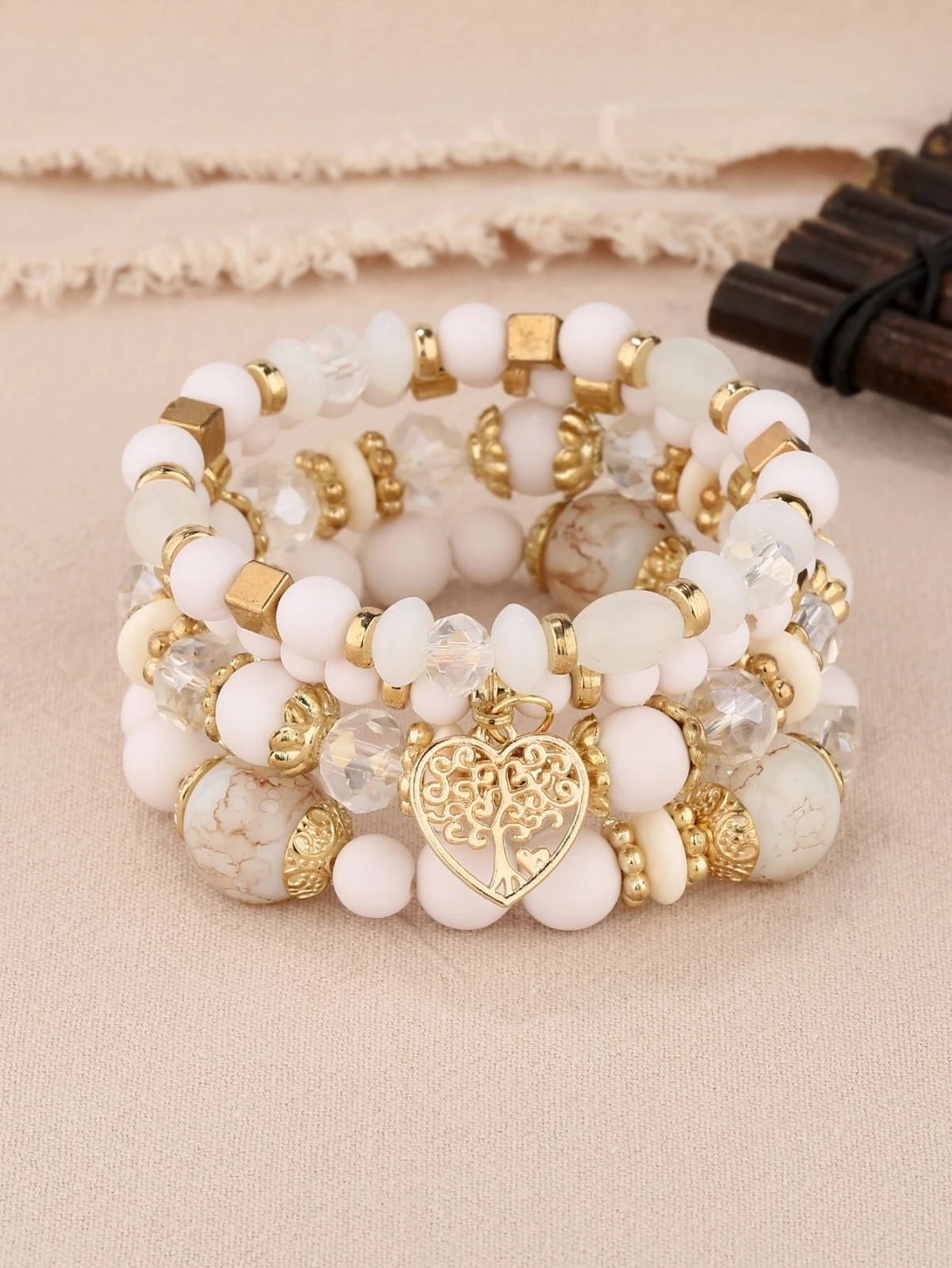 4Pcs/Set Boho Multilayer Crystal Bangle Beaded Bracelet Women Jewellery Gift New