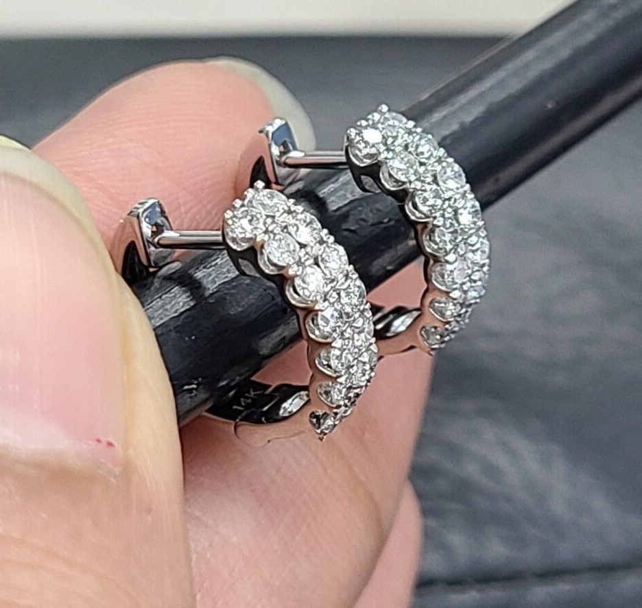 STEAL DEAL! 0.70 Carat Natural Round Diamonds Hoops Huggies Earrings in 14k Gold