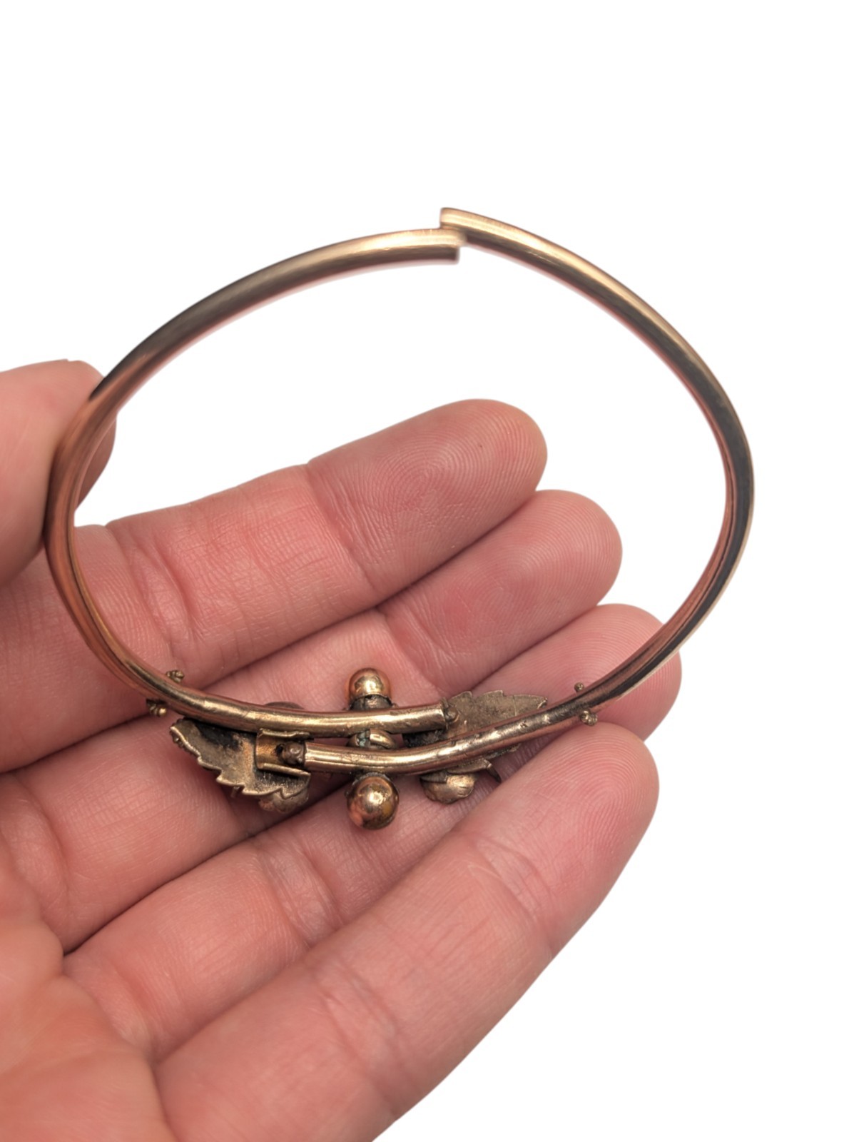 Victorian Antique Gold Filled Bohemian Rose Cut Garnet Glass Hinge Bracelet Read