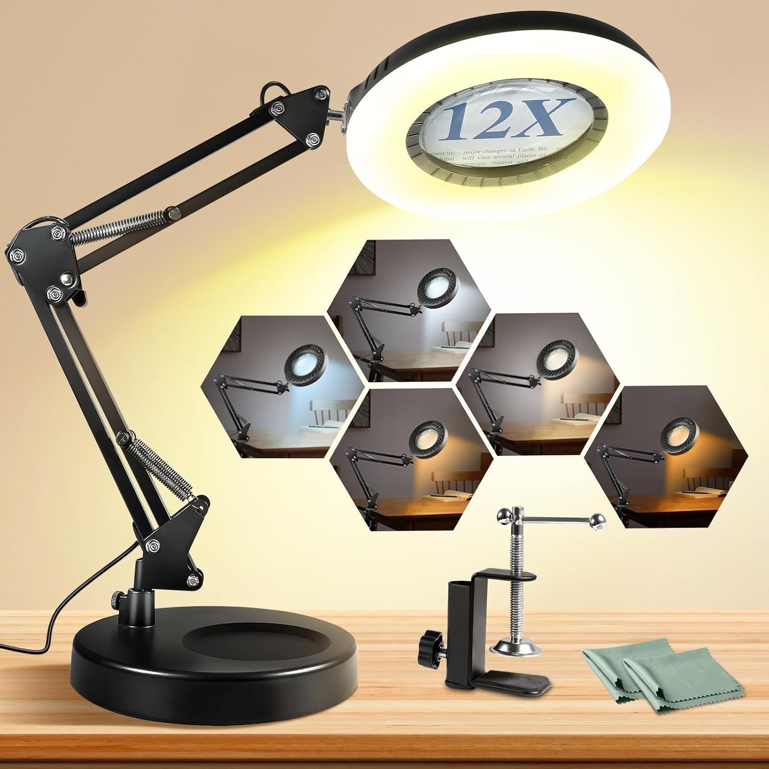 Hands-Free Magnifying Glass with Stand – LED Desktop Lamp