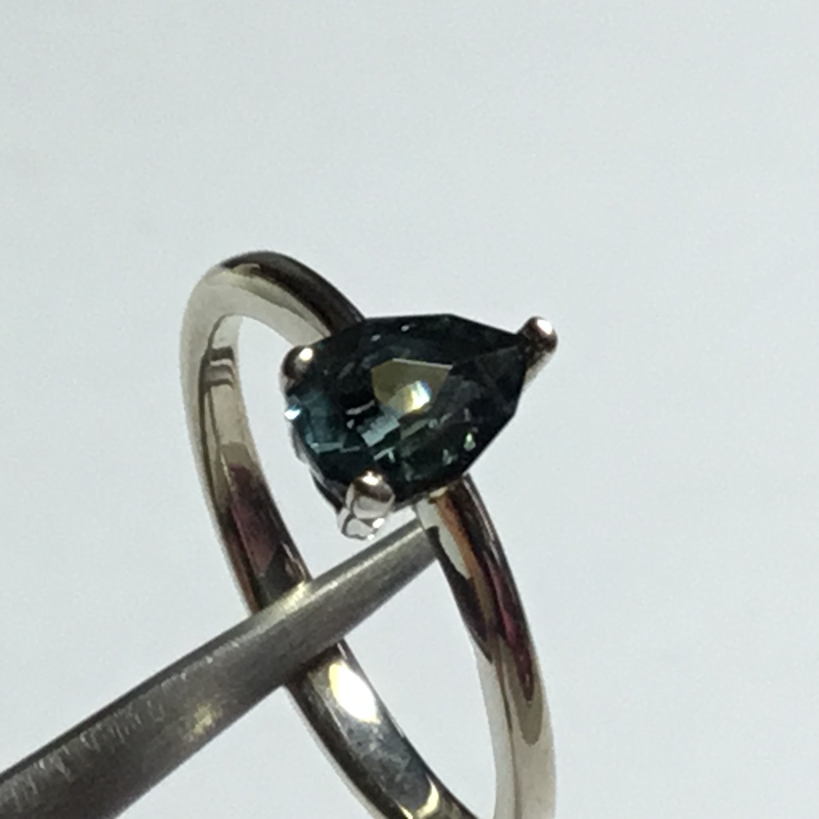 Natural Indicolite Tourmaline Solitaire Ring 925 Sterling Silver 1.78ct Pear 7×5