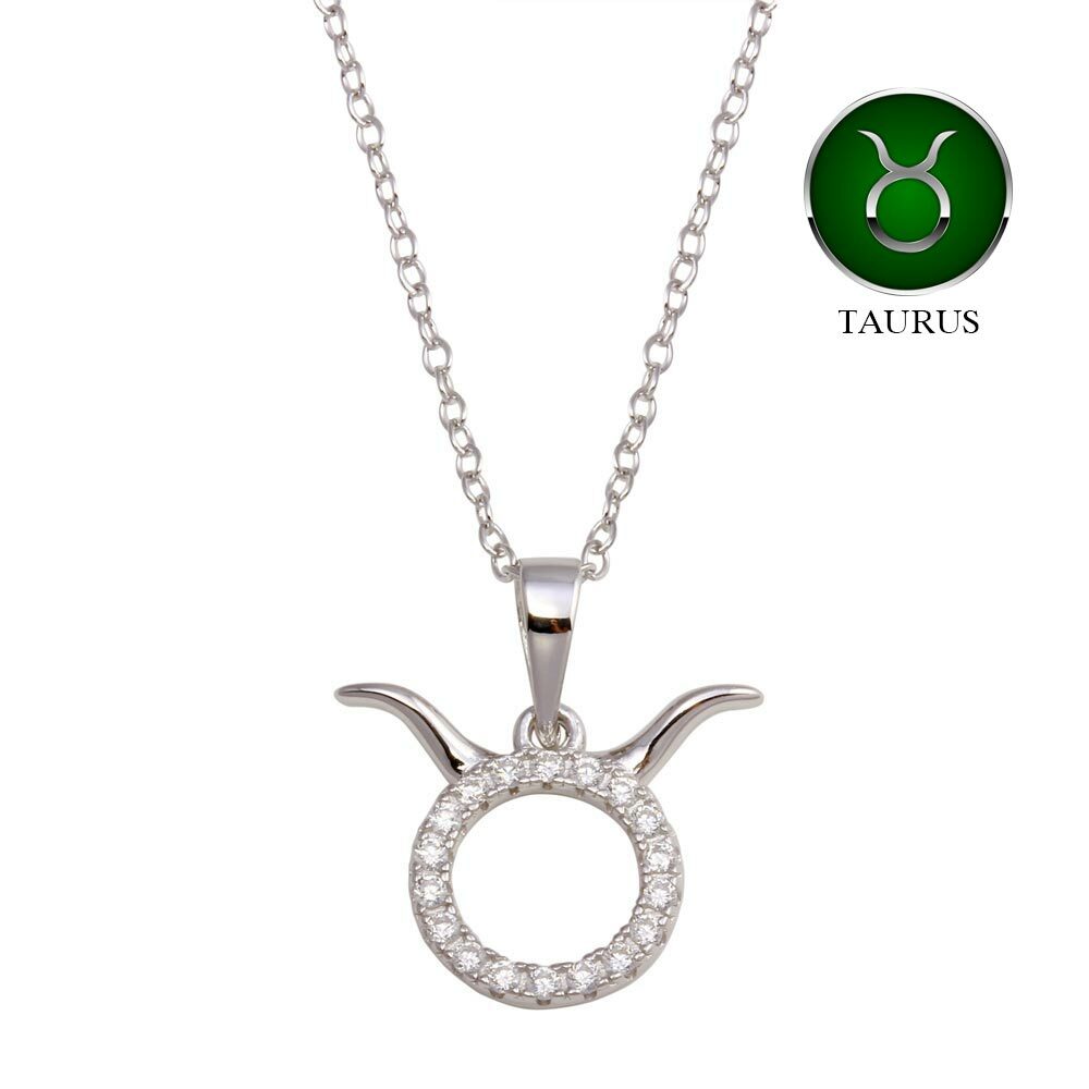 TAURUS ZODIAC SIGN NECKLACE PENDANT LAB SIMULATED DIAMONDS 925 STERLING SILVER