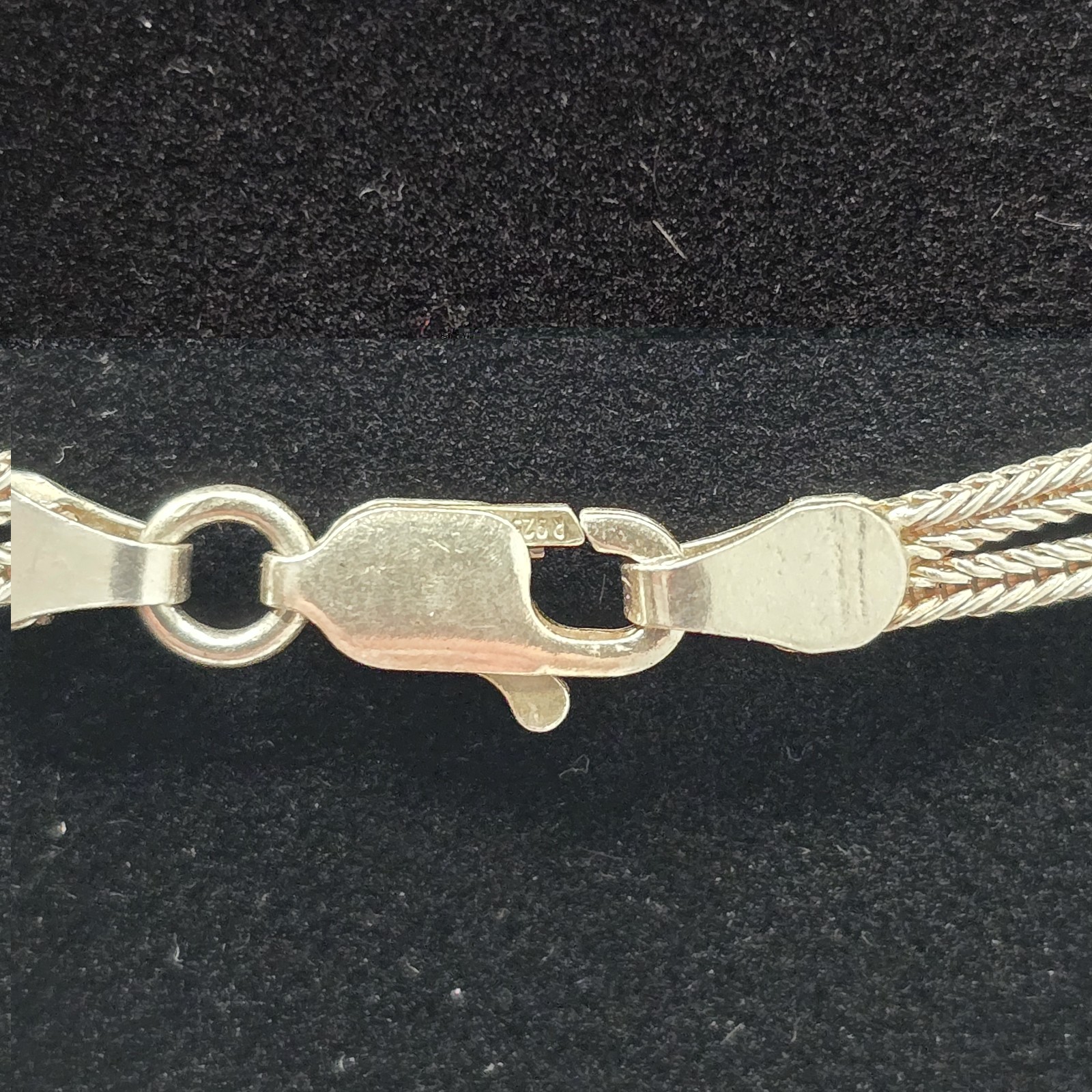 Vintage Sterling Silver Double Strand Fox Tail Link Hawk Eye Necklace 16.75 Inch