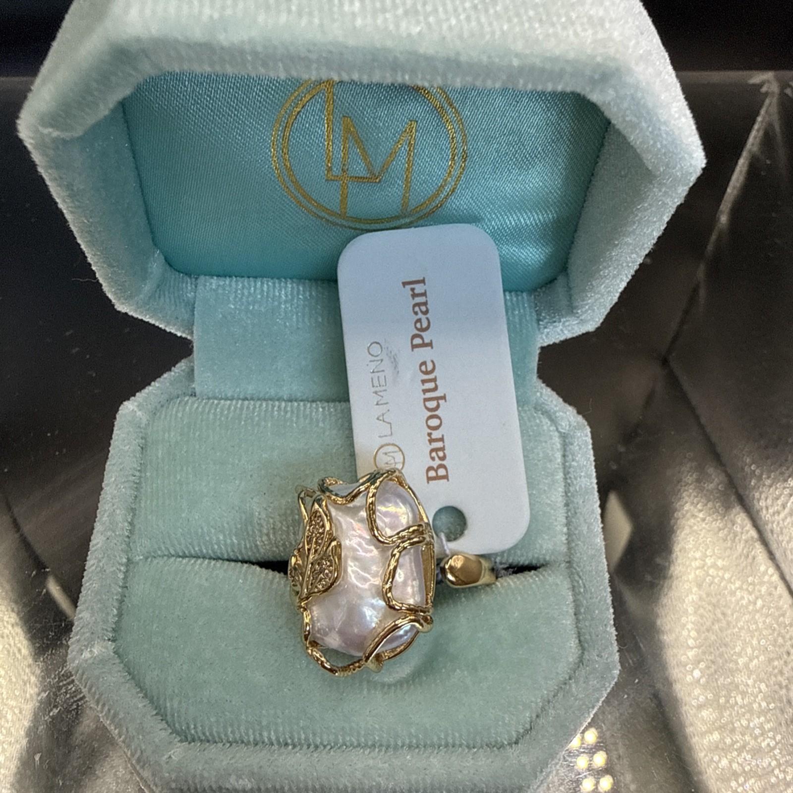 La Meno Stunning Baroque Pearl Ring Adjustable US 6, 7, 8, Brand New In Gift Box