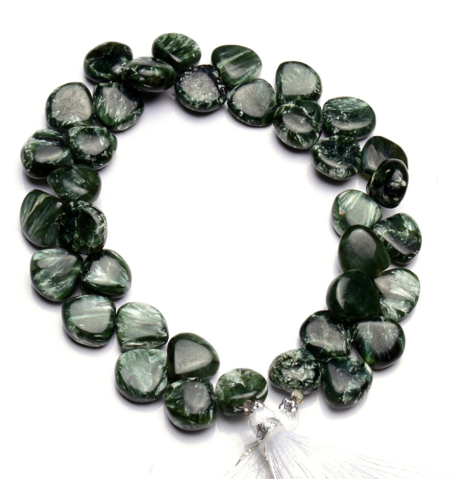 Natural Gem Seraphinite 10MM Approx Size Smooth Heart Shape Briolette Beads 8″