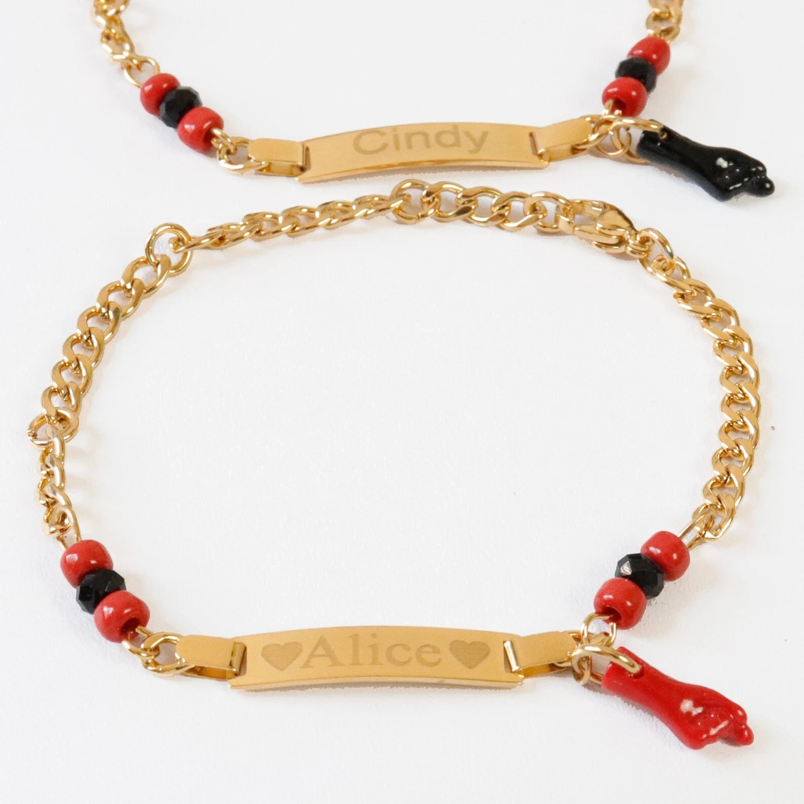 Name Engraving Gold Baby Black Hand Pulsera de Azabache Bracelet for kids