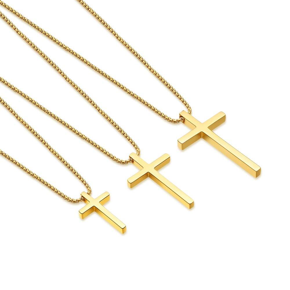 Men Women Plain Silver Stainless Steel Cross Pendant NecklaceBox Chain 16″-24″
