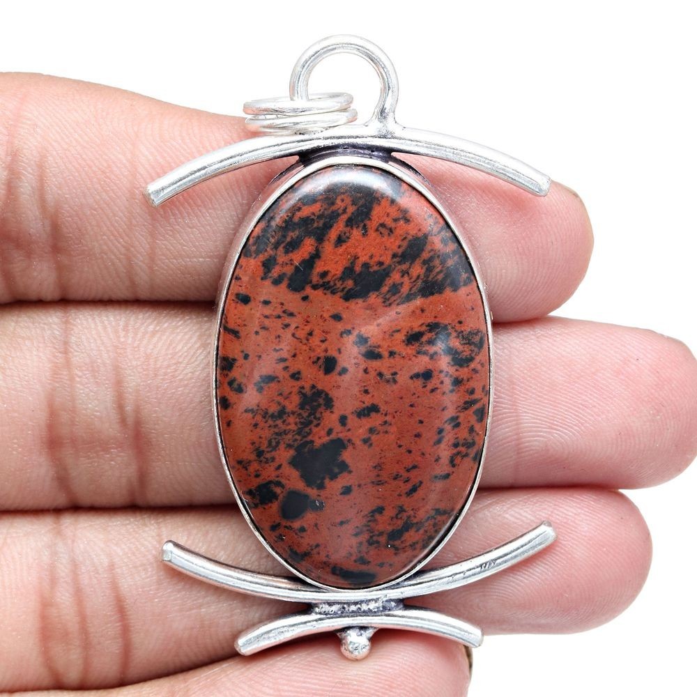 Pendant Mahogany Obsidian Gemstone Gift For Her Silver Jewelry 2.25″