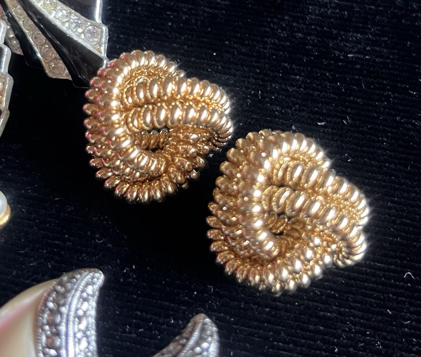 4 pair of vintage statement earring sets metal faux pearl rhinestones