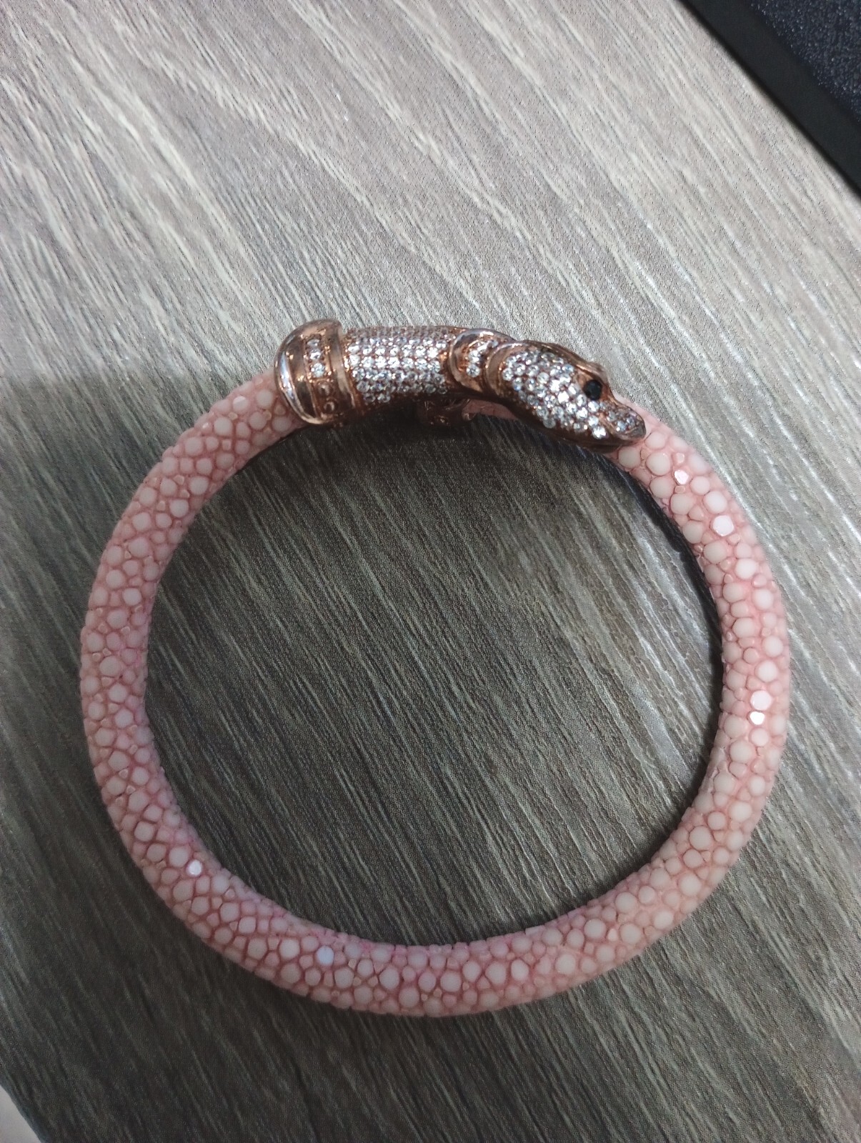 Cozmo 925 Sterling Silver Pink Stingray Leather Snake Bracelet 6″ Free Shipping