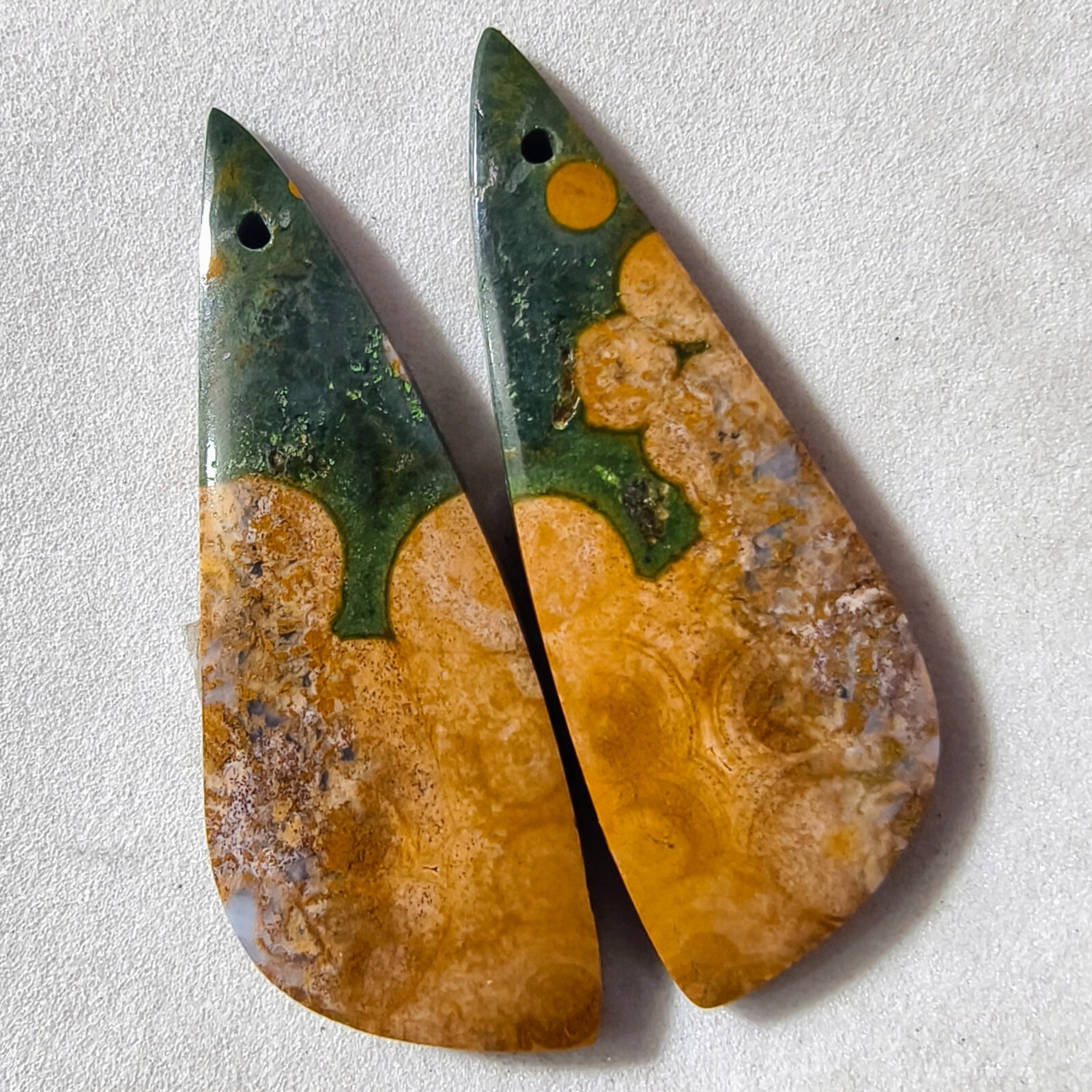 41 Cts Natural Ocean Jasper Drilled Match Pair Cabochon Gemstone 42.6 X 15.1 MM