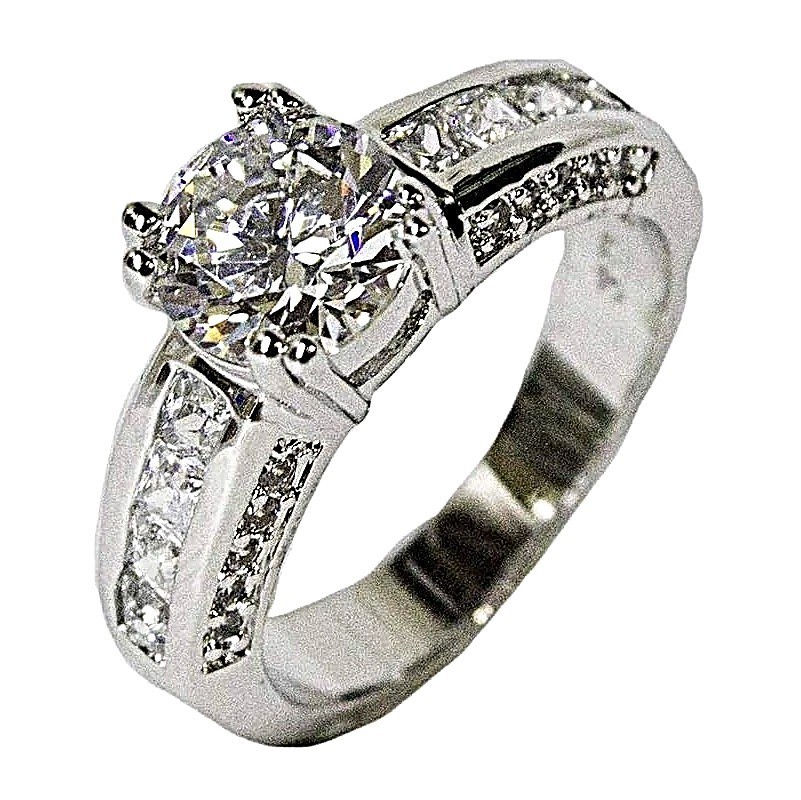 Women’s Rhodium Plated Dress Ring Engagement Style Round Cut CZ #RSC-15