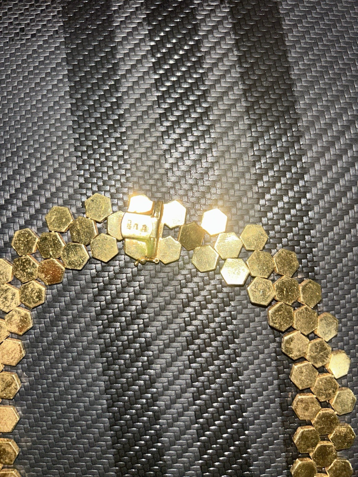 14K Yellow Gold Italy Honeycomb Hexagon Link Necklace 60g Vintage Estate