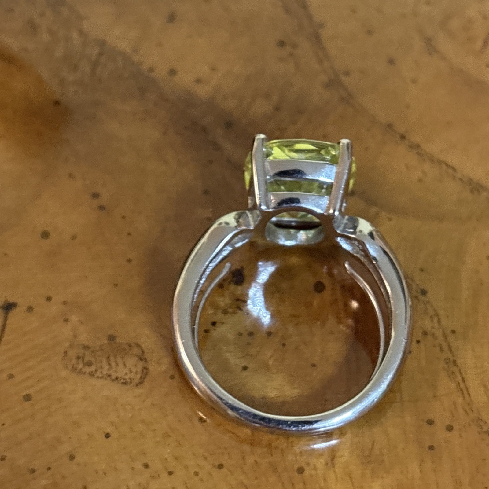 Vintage Rectangle Faux Citrine Silver Ring – Yellow Glass Stone – Retro Jewelry