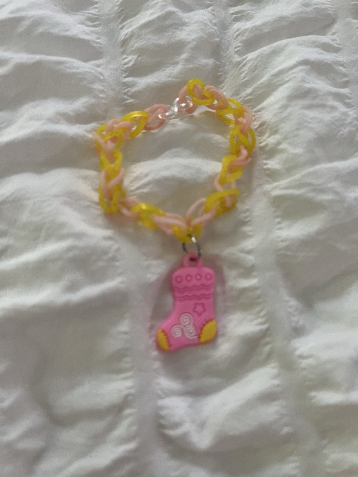 Unisex Kids Yellow & Pink Rubber Braided Charm Bracelet, Boot Dangle