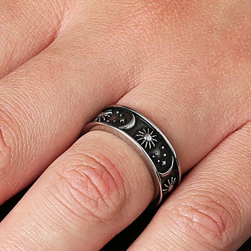 MENDEL Black Mens Womens Sun And Moon Star Ring Band Stainless Steel Size 6-15