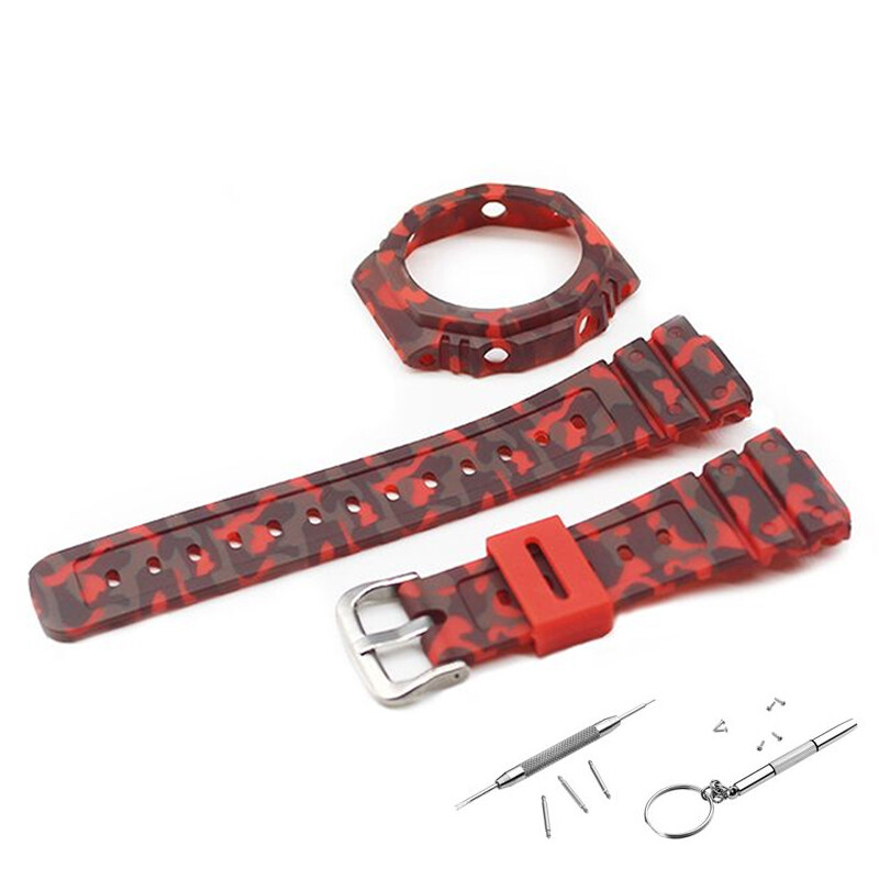 Sports Strap Resin Watch Band + Case Cover For Casio GA-2100 Camouflage/Classic