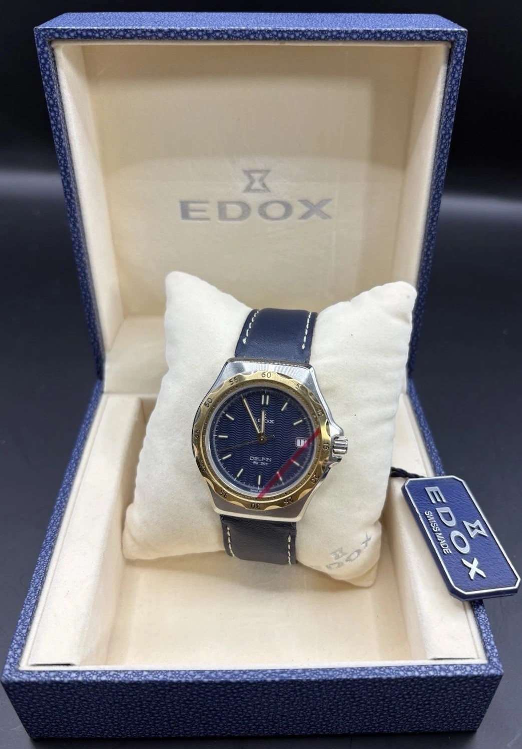 Edox Delfin 200M Blue Dial Quartz New Battery Runs In Box 40mm