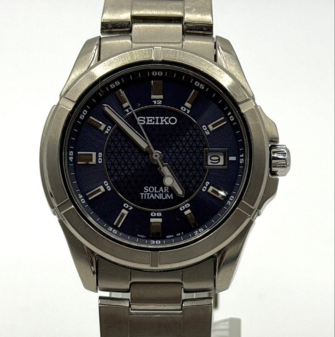 SEIKO SOLAR TITANIUM V145-0AX0 Men’s Watch Date Quartz 3.5cm Clean Working