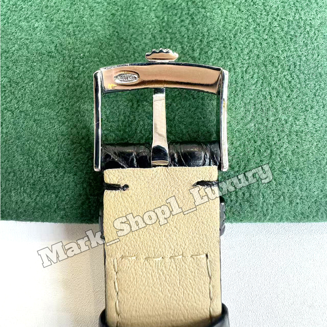 ROLEX Black Crocodile Leather Watch Band Rolex Silver Buckle 19-16mm NOS Vintage