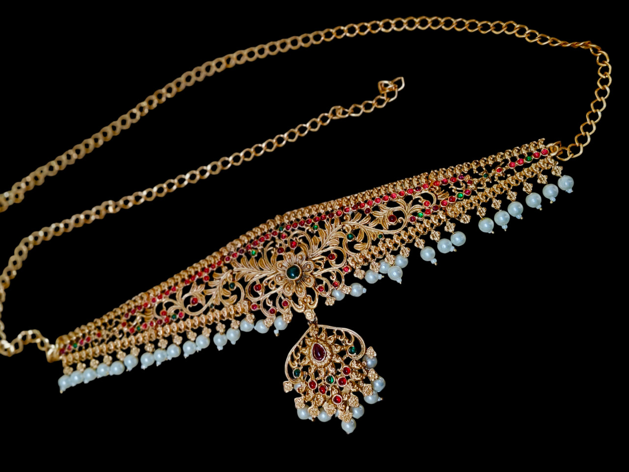 Indian Traditional Pearl Kamar Bandh Golden Waist Hip Belt Women Wedding Jewelry