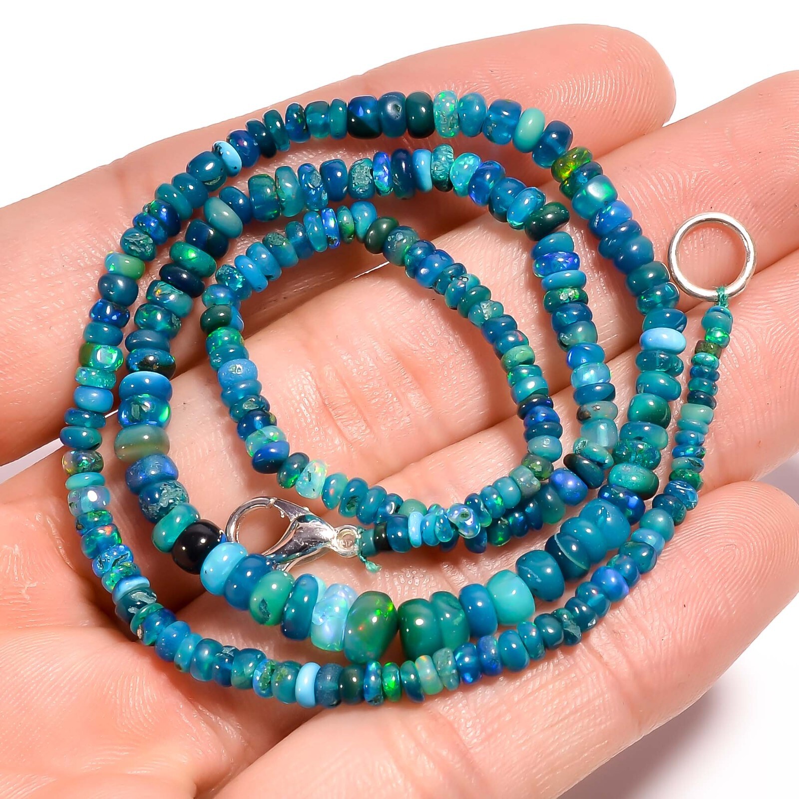 Natural Blue Ethiopian Opal Gemstone Rondelle Beads 3X2 6X4 mm Necklace 17″