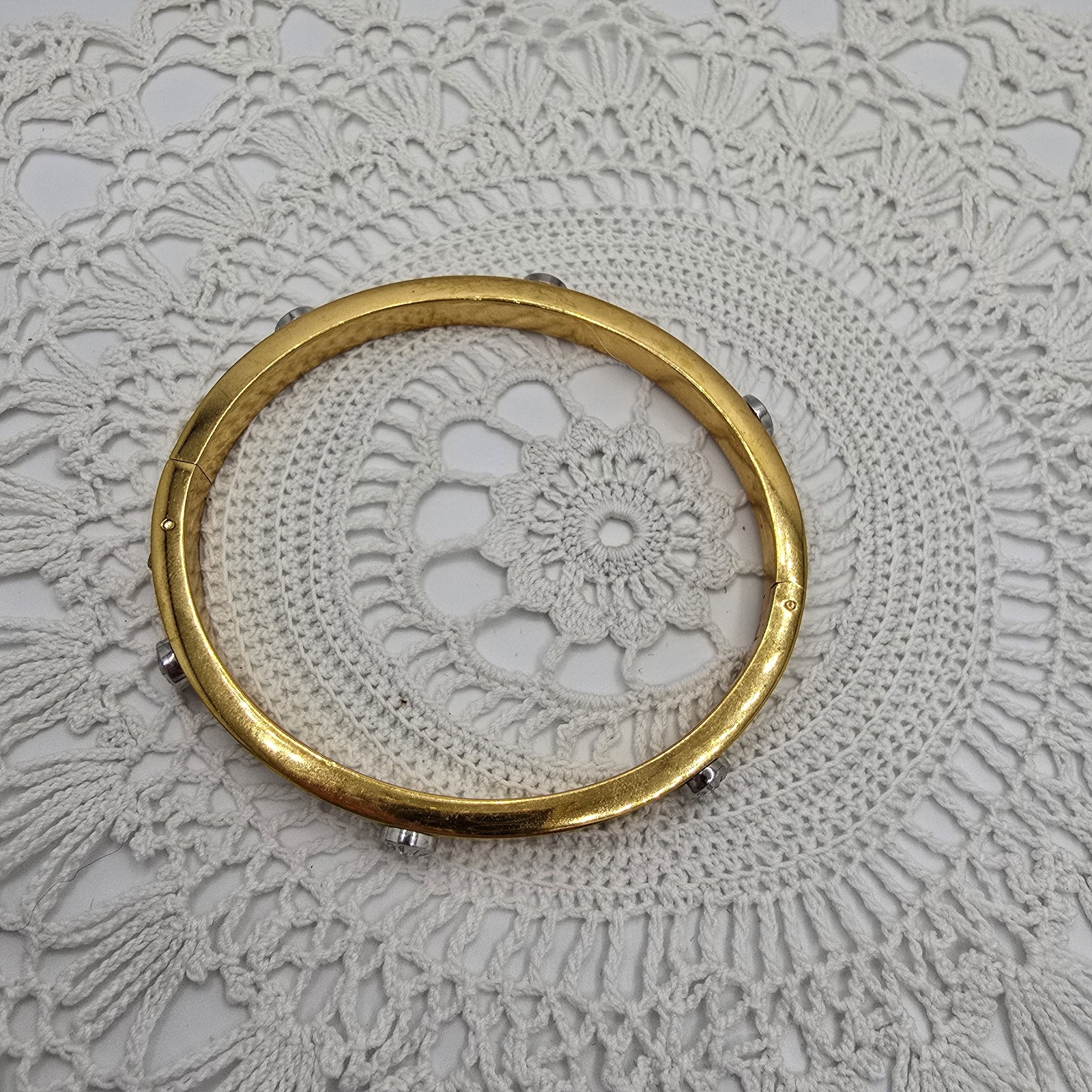 Henri Bendel Gold Tone Hinged Bangle Bracelet Rhinestone Oval size
