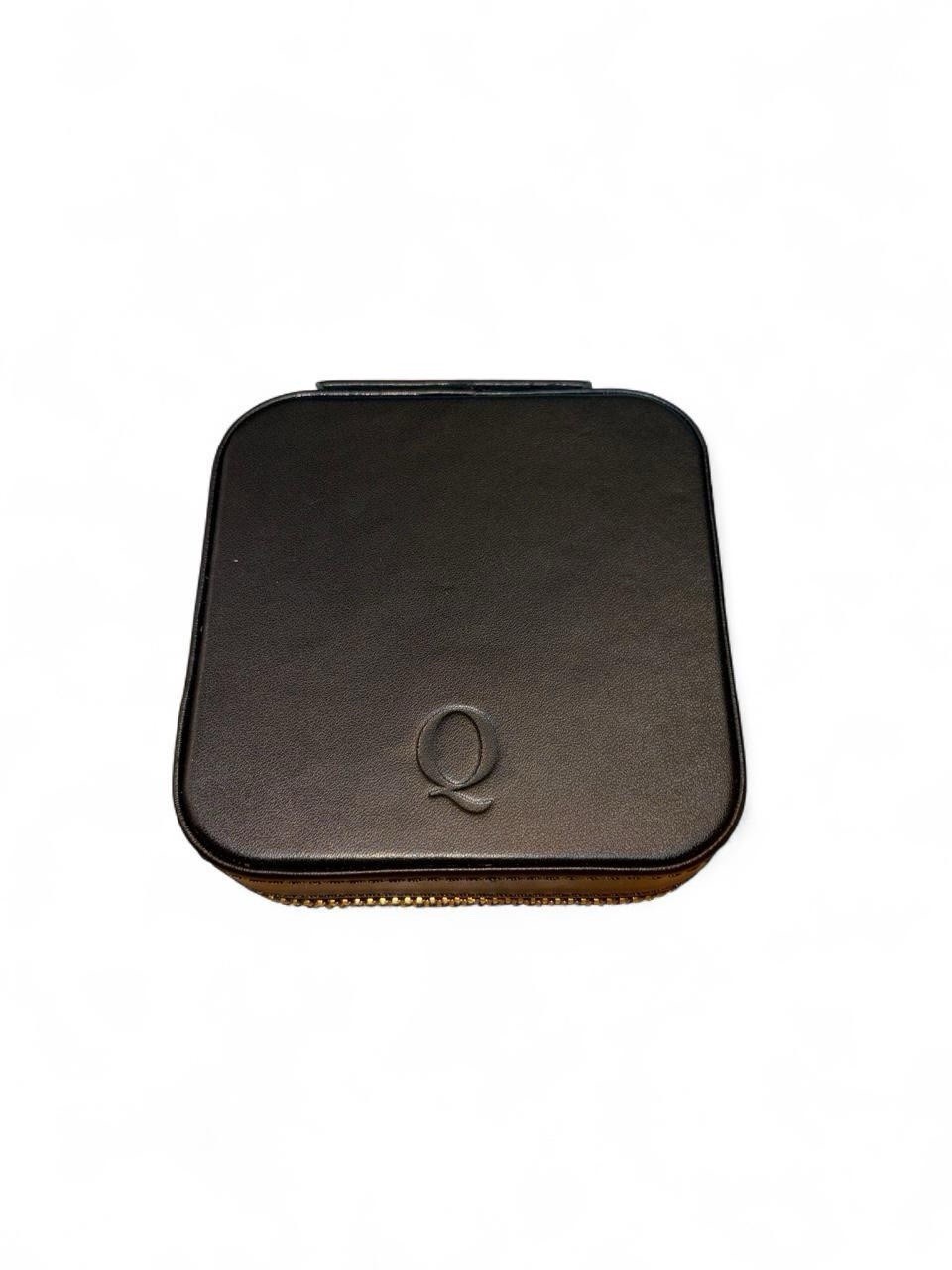 Quince Leather Jewelry Travel Case In Black with Gold Hardware