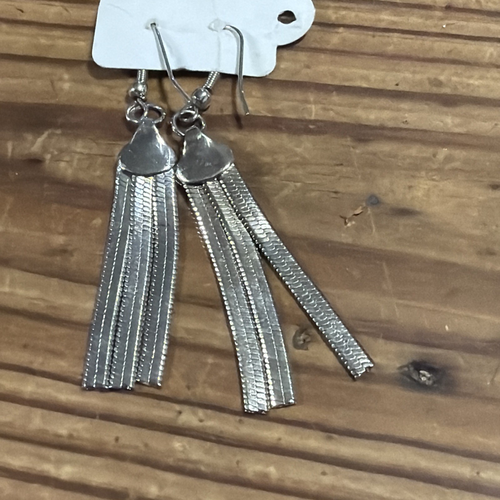 Silver Toned Dangling Chain Fringe Tassle Drop Earings