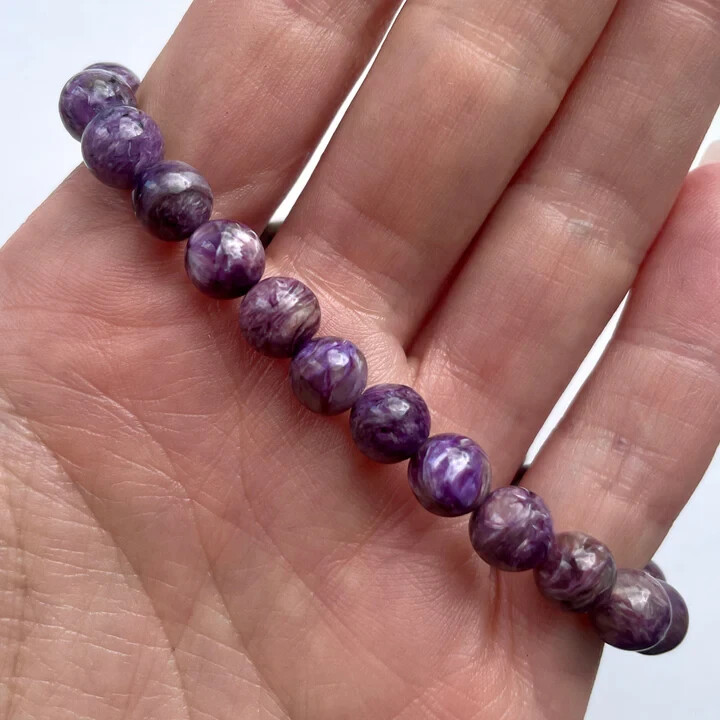 8mm Charoite Healing Bracelet Purple Stretch Healing Crystal Reiki Mothers Gift