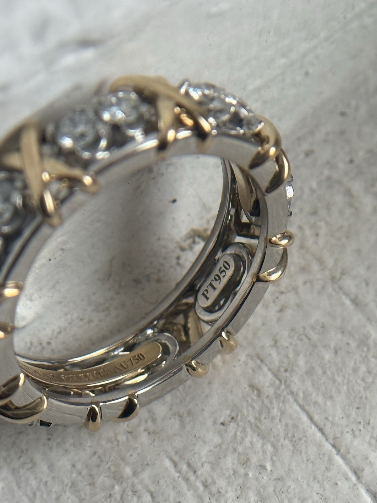 TIFFANY & CO. SCHLUMBERGER 16 STONE X DIAMOND 18K GOLD PLATINUM RING SIZE 7.0
